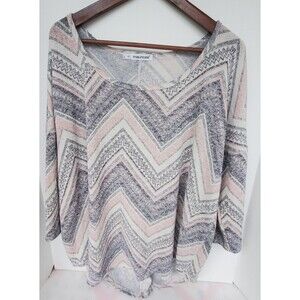 Maurices 2X top pink chevron scoop neck 3/4 sleeve Blouse Womens Aztec Southwest